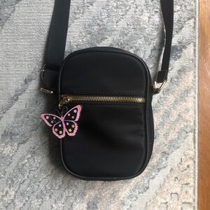 LD Black Crossbody Bag with Butterfly Keychain